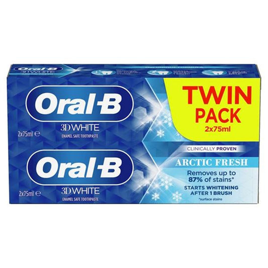 אורל בי זוג משחות שיניים 3Dארקטיק פרש 75*2מל - Oral B Toothpaste Twin Pack Arctic Fresh 3d 2*75 Ml