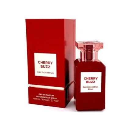 פרגרנס וורלד צ'רי באז - Fragrance World Cherry Buzz 80ml E.D.P - בושם יוניסקס מקורי - בקבוק ואריזה