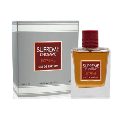 פרגרנס וורלד סופרים ל'הום אקסטרים - Fragrance World Supreme L'Homme Extreme 100ml E.D.P - בושם לגבר מקורי - בקבוק ואריזה