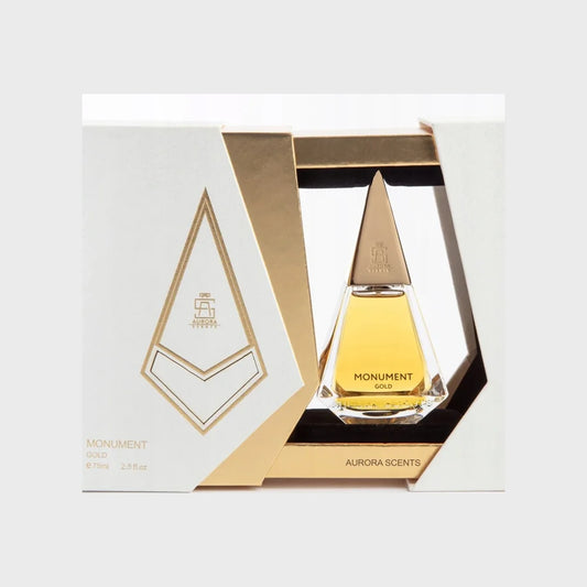 אורורה סנטס מונומנט גולד - Aurora Scents Monument Gold 75ml E.D.P - בושם יוניסקס מקורי - בקבוק ואריזה