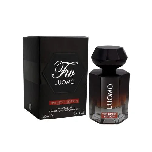 פרגרנס וורלד ל'אומו דה נייט אדישן - Fragrance World L'Uomo The Night Edition 100ml E.D.P - בושם לגבר מקורי - בקבוק ואריזה